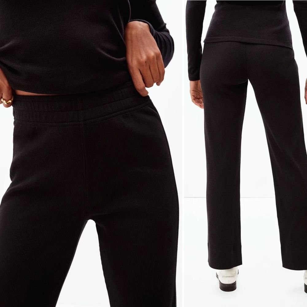 NEW Everlane The Ribbed Flare Pant XS Black Calm Casual Pull On Knit Loungewear